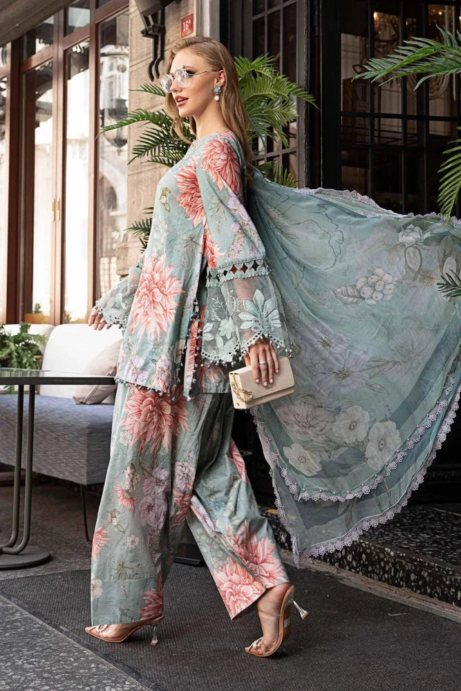 3PC - Printed Lawn Zarri Shirt With Voile Printed Dupatta - 1520 - Sapphire Studios